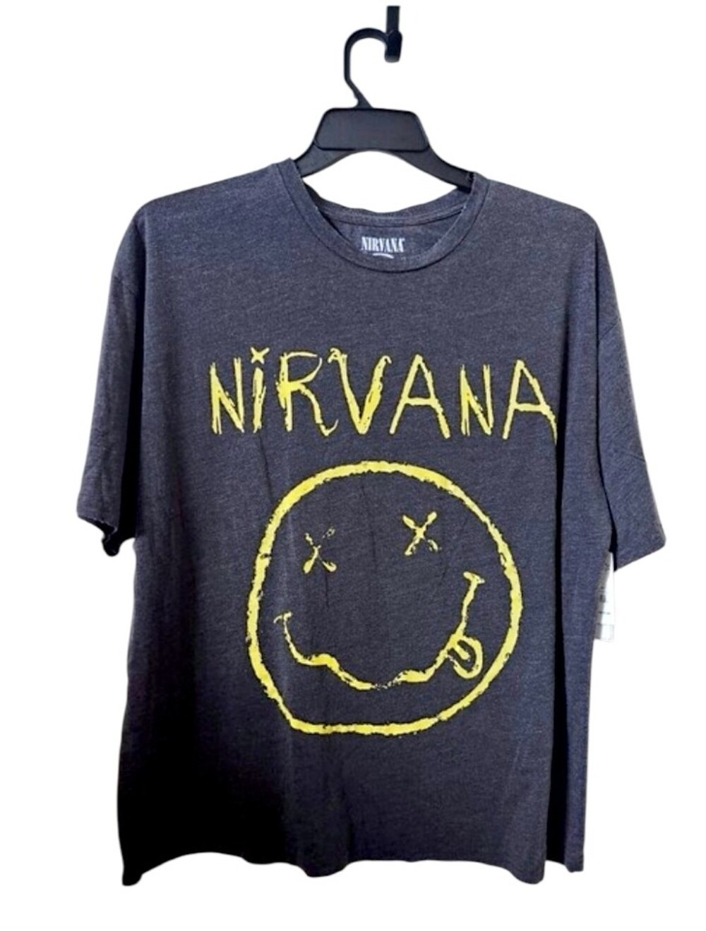 Nirvana Men's Black Short-Sleeve Graphic Tee with Yellow Logo